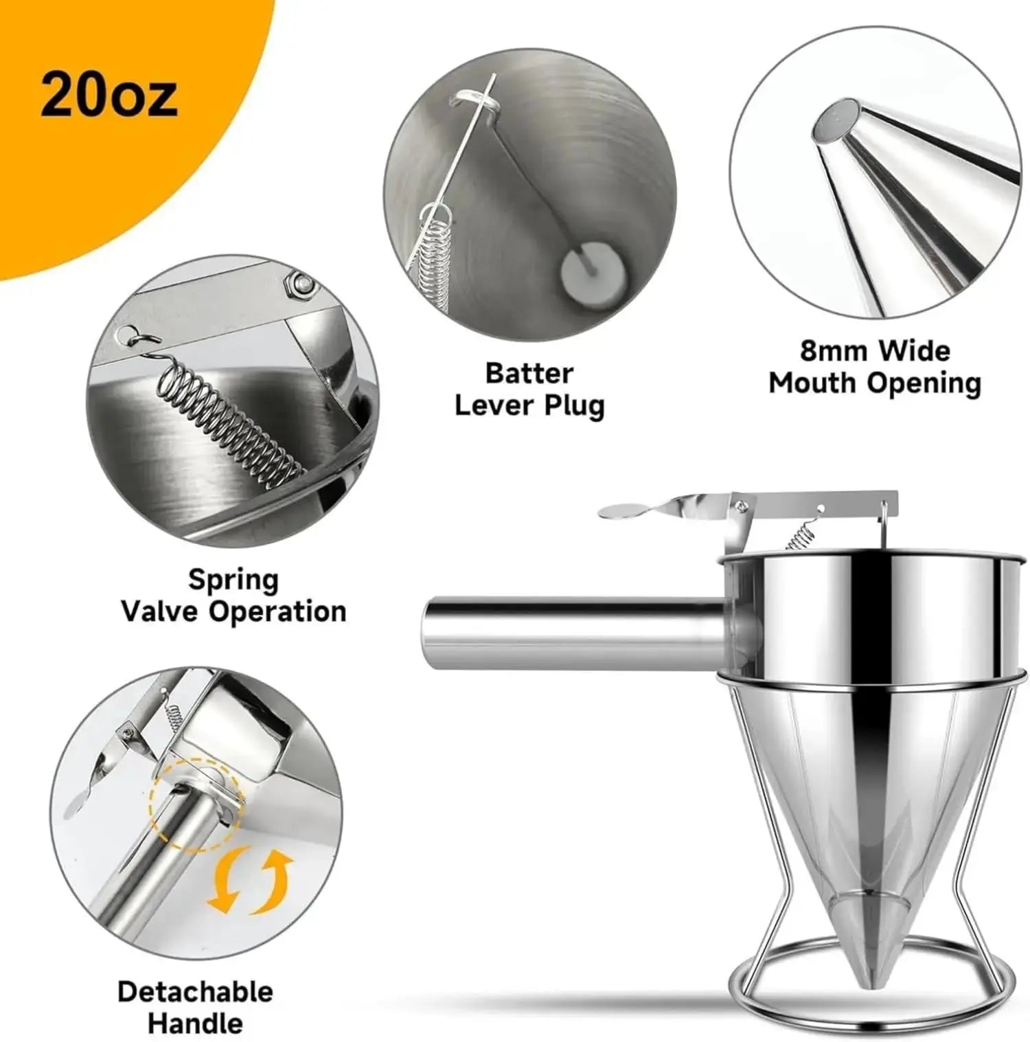 Pancake Batter Dispenser with 4 Nozzles Multi-Caliber Stainless Steel Funnel Cake Dispenser with Stand Great for Baked Goods from PriceLows™