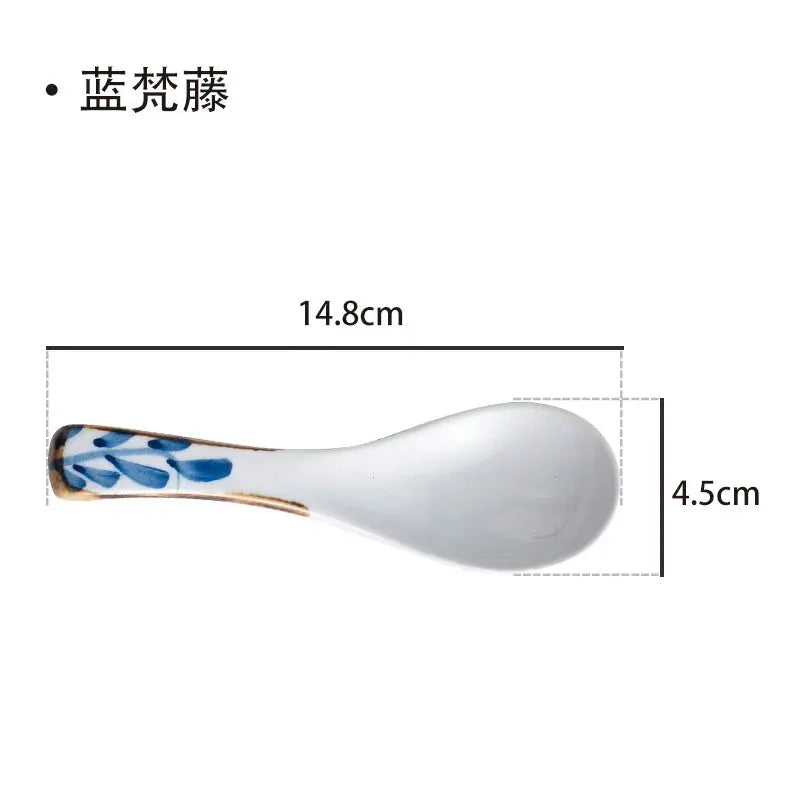 Ceramic Spoon Japanese Retro Bone China Green Black 14.5*4.5cm Rice Scoop Tableware Household Kitchen Supplies Dinnerware from PriceLows™