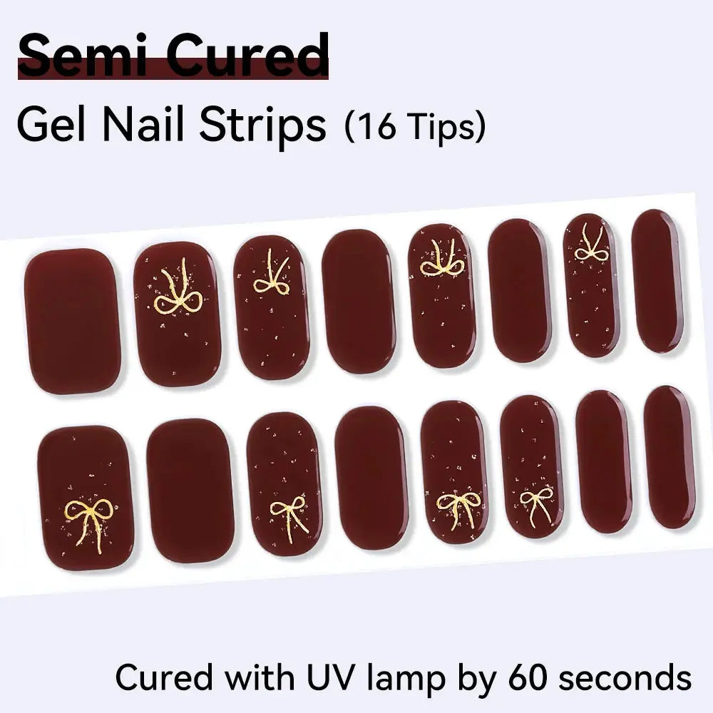 16strips Cartoon UV/LED Semi Cured Gel Nail Strips Pink Glitter Cat Eye Self-Adhesive Gel Nail Wraps Full Cover UV Nail Sticker from PriceLows™
