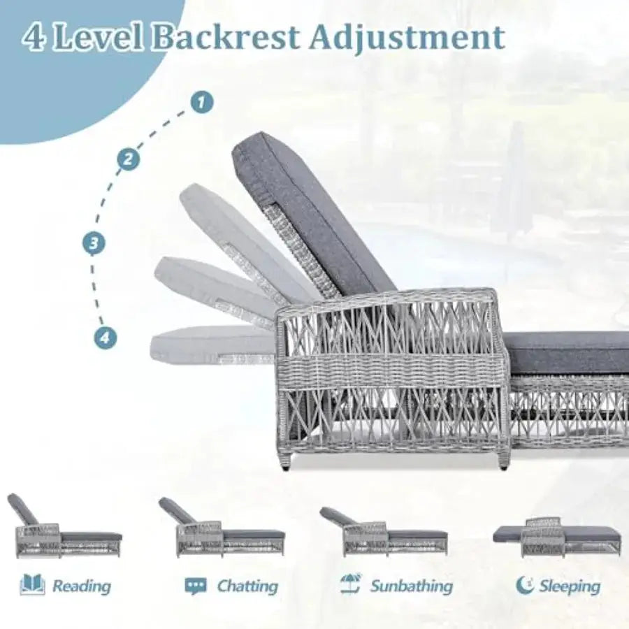 Patio Lounge Chair, Outdoor Rattan Chaise Lounge with 4 Adjustable Backrest and Armrests, All Weather Wicker Reclining Pool Sun from PriceLows™