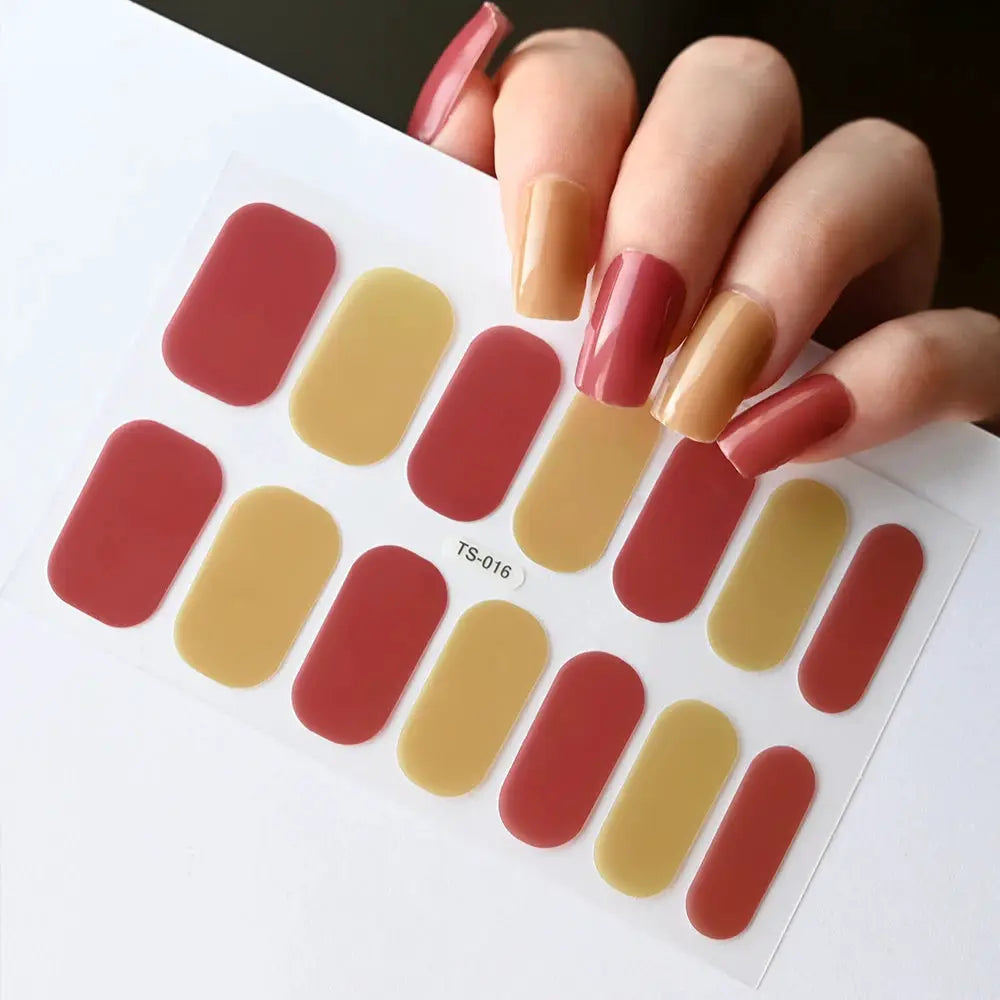 1Pcs Semi-Cured UV Gel Nail Sticker Pure Color Full Cover Waterproof Long-lasting Nail Strips 16Tips DIY Nail Polish Stickers *& from PriceLows™