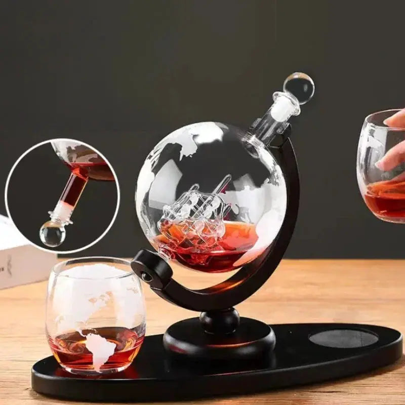 Globe Shaped Whiskey Decanter Borosilicate Glass with Wood Base Unique Wine Aerator Bottle Gift for Home Bar Decor from PriceLows™