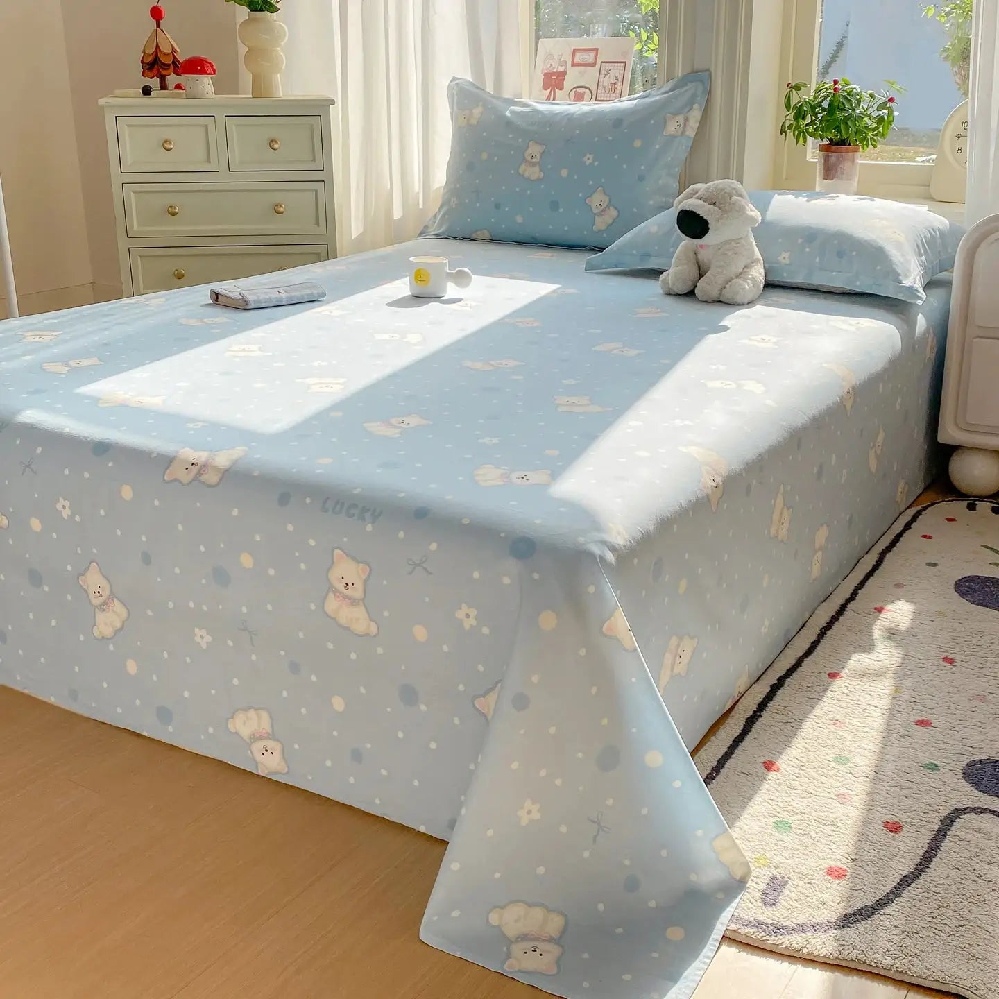 All Season Comfort 100% Cotton Flat Sheet , Soft Breathable Cute Cartoon Print Top Sheet, Wrinkle Resistant Fade Resistant from PriceLows™