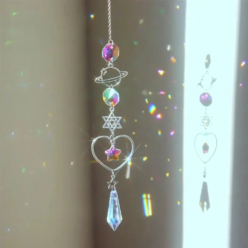 Crystal Wind Chime Moon Sun Catcher Diamond Prisms Pendant Dream Catcher Rainbow Chaser Hanging Drop Home Garden Decor Windchime from PriceLows™