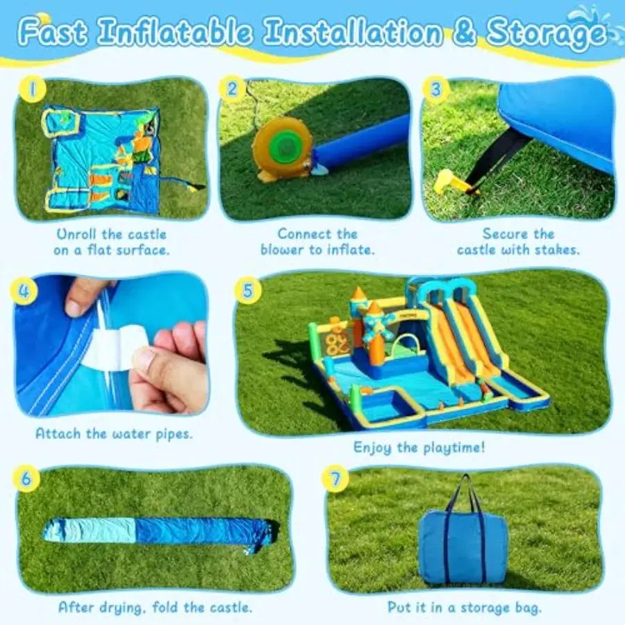 Bounce House, Inflatable Dual Water Slide, 10 in 1 Inflatable Bounce House for Backyard Water Park with 750W Blower, Climbing W from PriceLows™