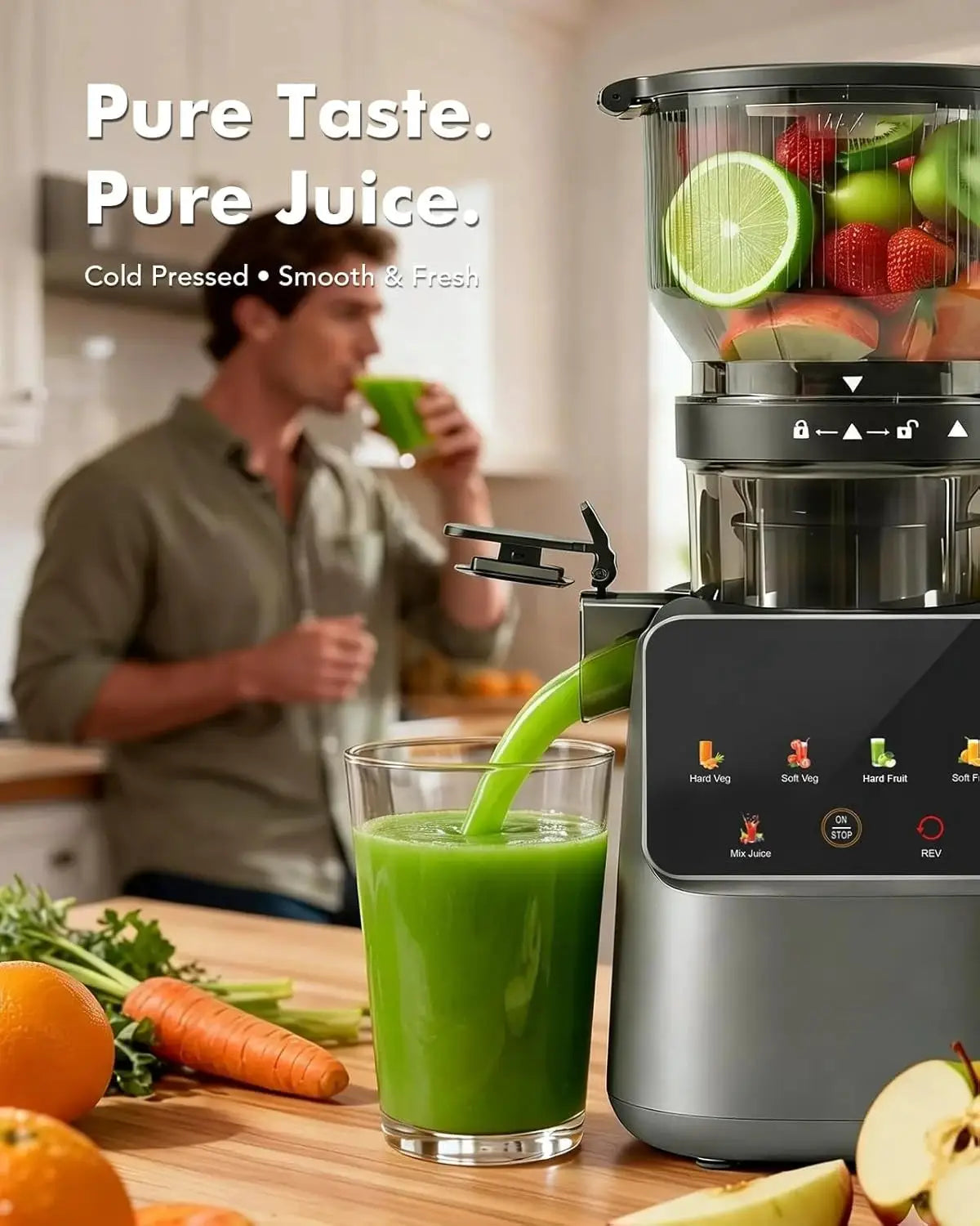 Cold Press Juicer Machines, 5.8'' Large Feed Chute for Whole Fruits and Vegetables, 300W Slow Masticating Juicer, High Juice Yield, 5 Smart Modes, Easy to Clean from PriceLows™