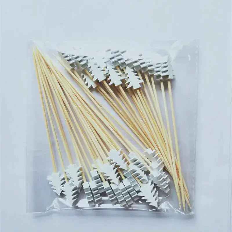 Christmas Decorative Picks | Disposable Bamboo | Holiday Motifs | 50 Piece Set