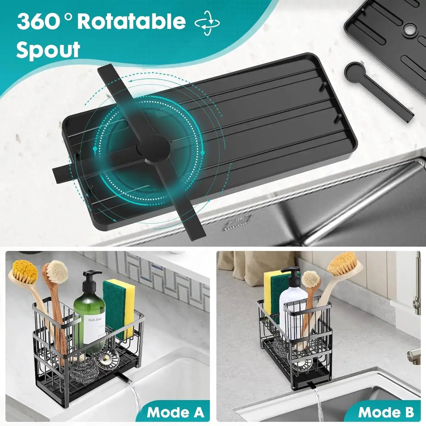 Kitchen Sponge Holder, Sink Caddy Organizer with Brush Holder, Stainless Steel Soap Tray, 2 Tier Black from PriceLows™