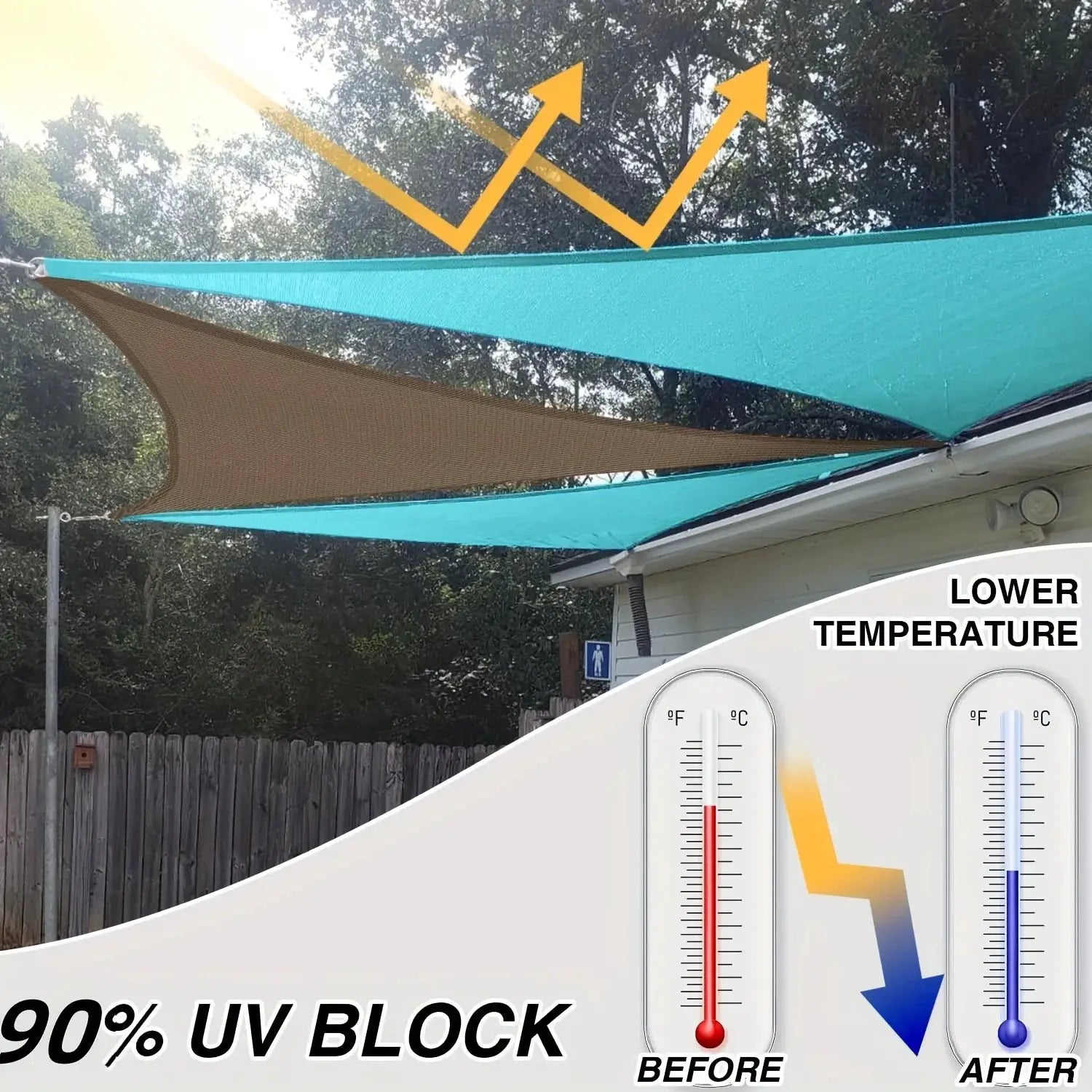 16' x 16' x 16' Sun Shade Sail Triangle Canopy, Permeable Shade Cloth Fabric Sunlight Block Patio Cover HDPE Deck Awning for Out from PriceLows™