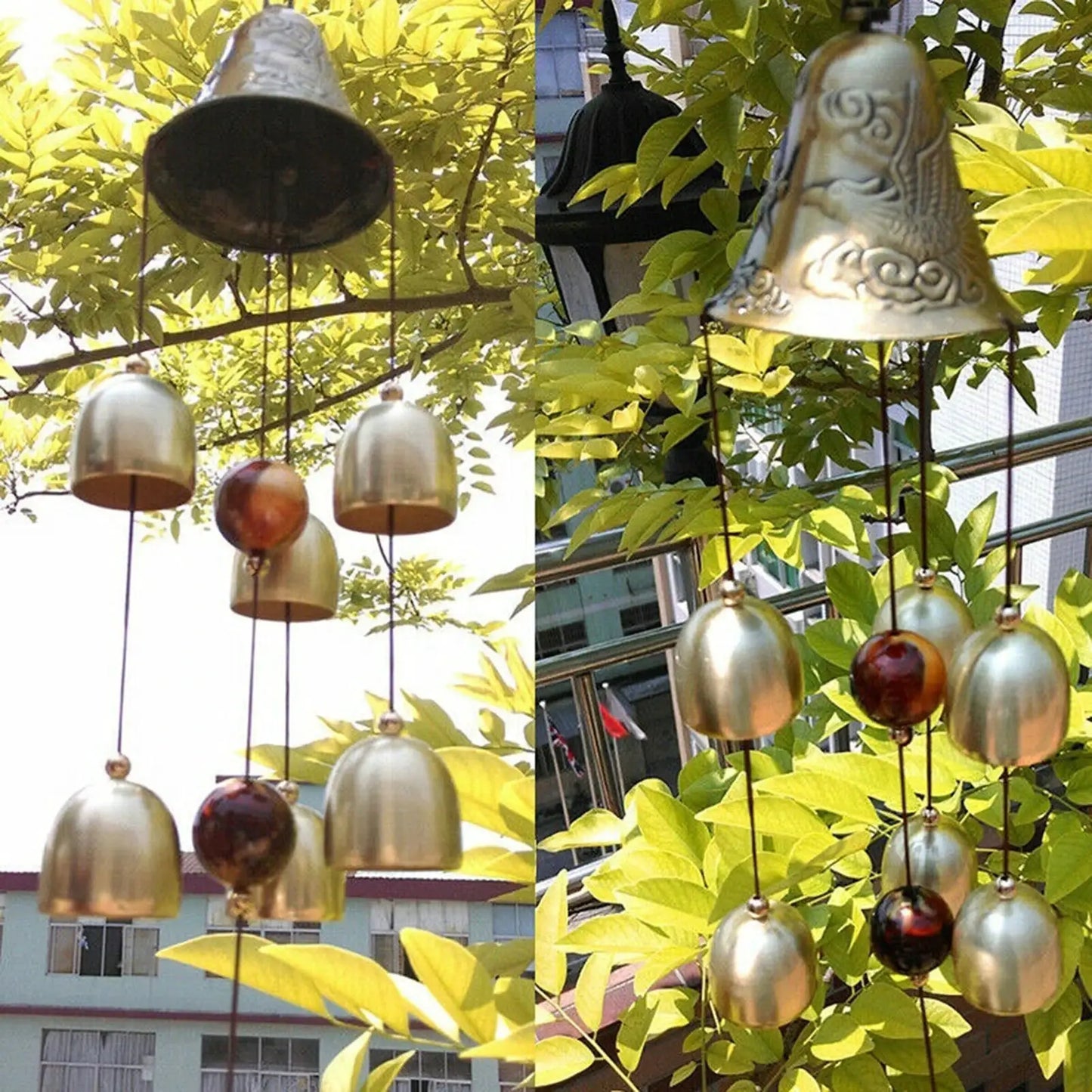 6 Copper Bells Wind Chimes - Outdoor Metal Hanging Ornament, Yard & Garden Decor from PriceLows™