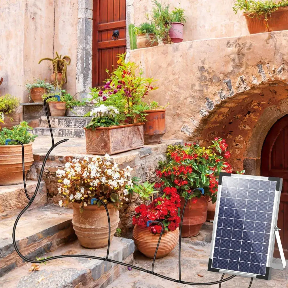 Solar Potted Plants Deep Drip Irrigation Watering System 9V 5W, Watering Regularly Easy DIY, with 30*Drip Tip 15m Water Pipe Etc from PriceLows™