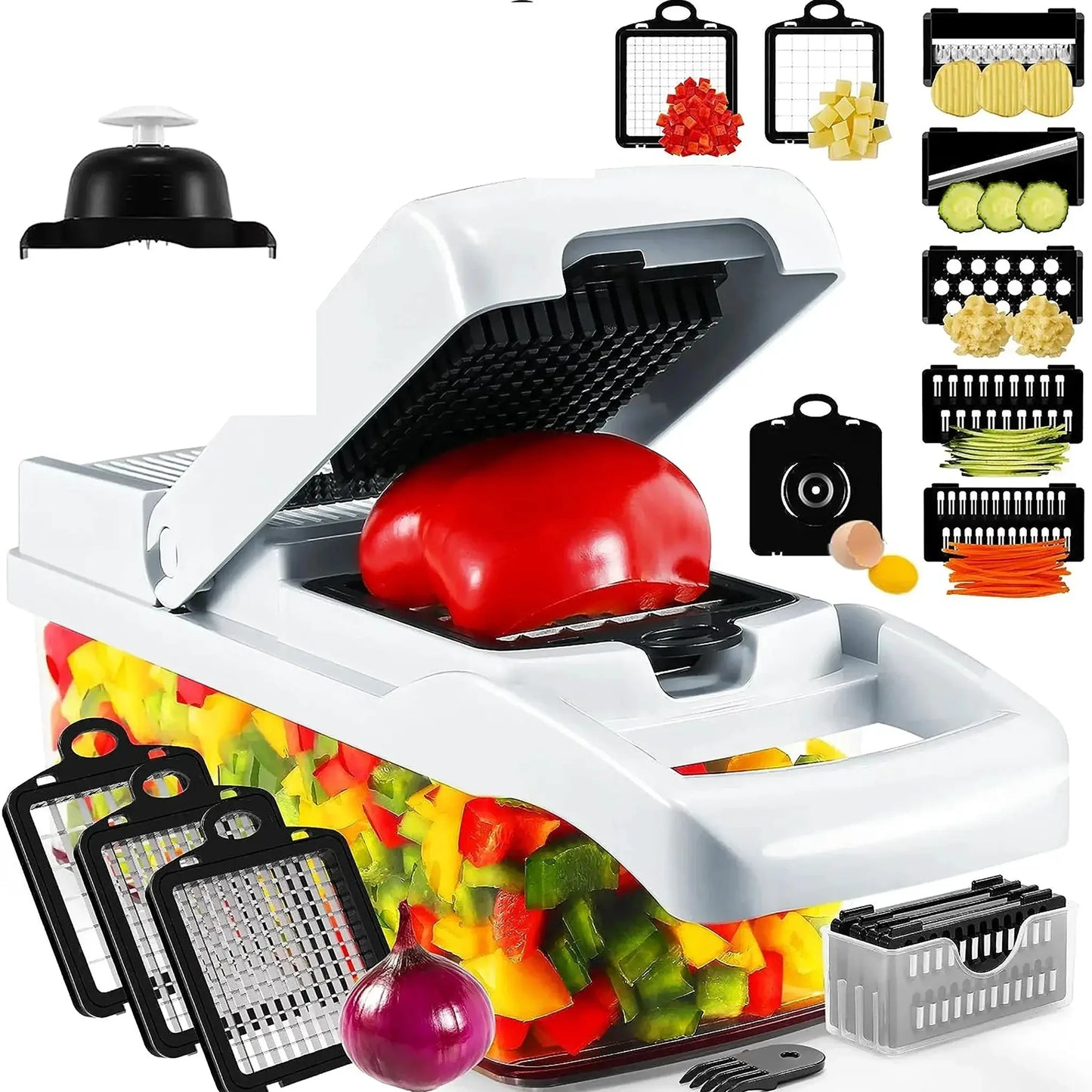Vegetable Chopper | 15 Piece Set | Stainless Steel Blades | Detachable