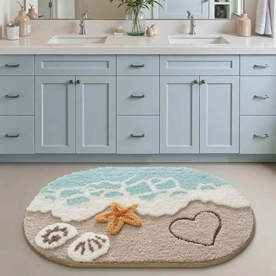 2 Pcs Beach Bathroom Rugs Set Non Slip Bath Mat Ultra Soft Washable Absorbent Quick Dry Ocean Sea Theme Bath Rug with Starfish from PriceLows™