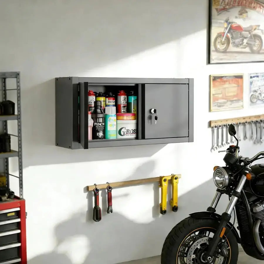 Metal Wall Mounted Cabinet with Two Lockable Doors, Hanging Steel Tool Chest, for Kitchen Warehouse Office Garage from PriceLows™