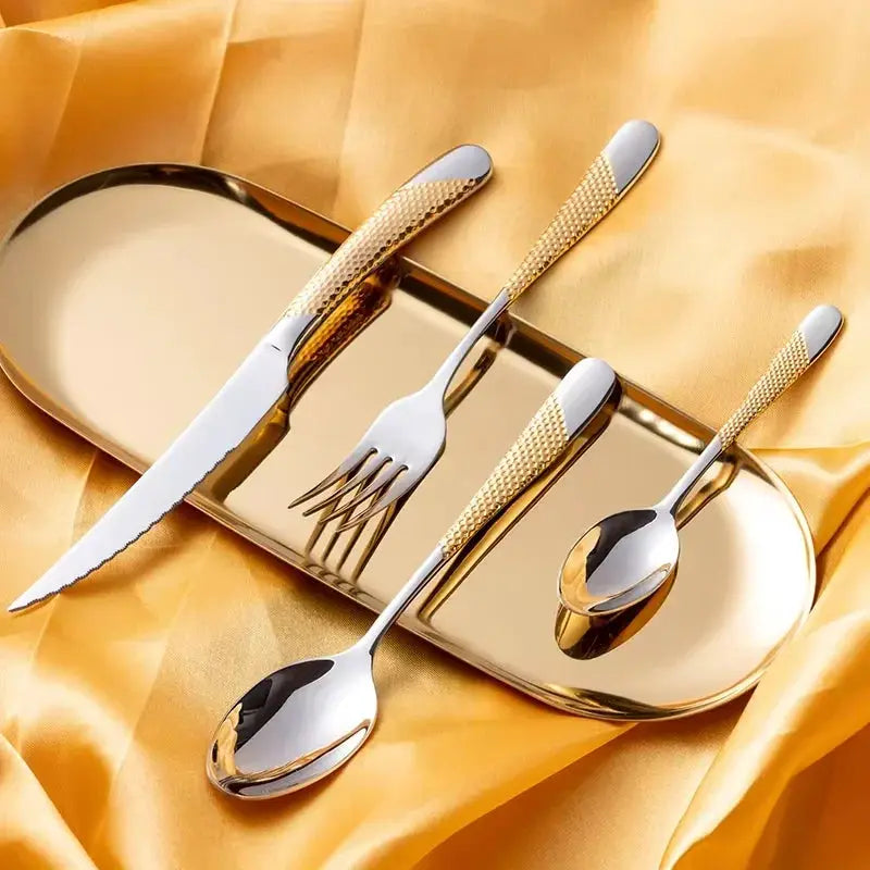 24pcs stainless steel tableware set, including knife, fork, spoon and coffee spoon gift box, dishwasher safe. from PriceLows™