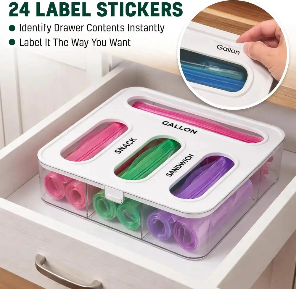 Food Storage Bag Organizer | Drawer Mount | 4 In 1 | Fits All Bag Sizes