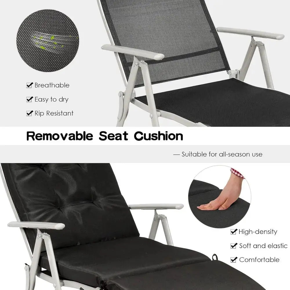 Portable Outdoor Reclining Chaise Lounge Chair with Pillow, 7 Positions, Ideal for Patio, Yard, Poolside - Black from PriceLows™