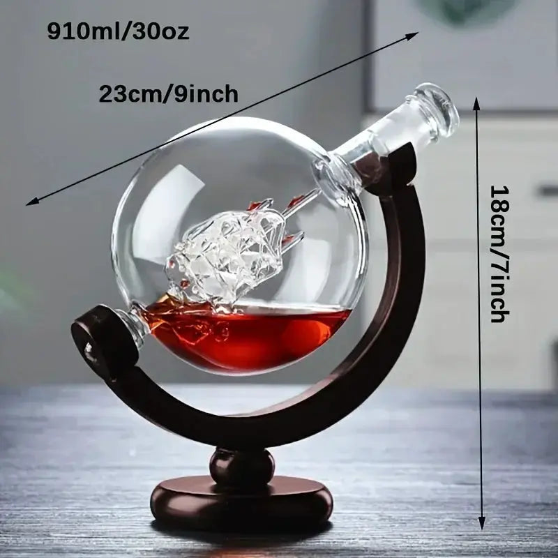 Globe Shaped Whiskey Decanter Borosilicate Glass with Wood Base Unique Wine Aerator Bottle Gift for Home Bar Decor from PriceLows™