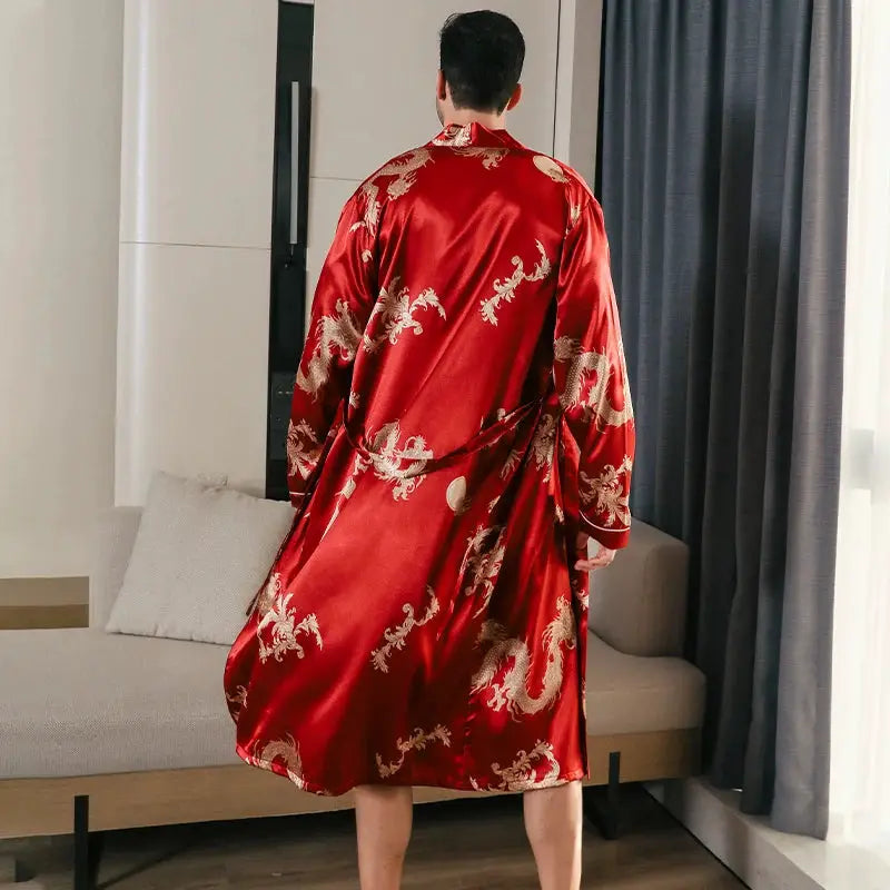 Men Satin Robe | Long Sleeve | Shawl Collar | Printed Design