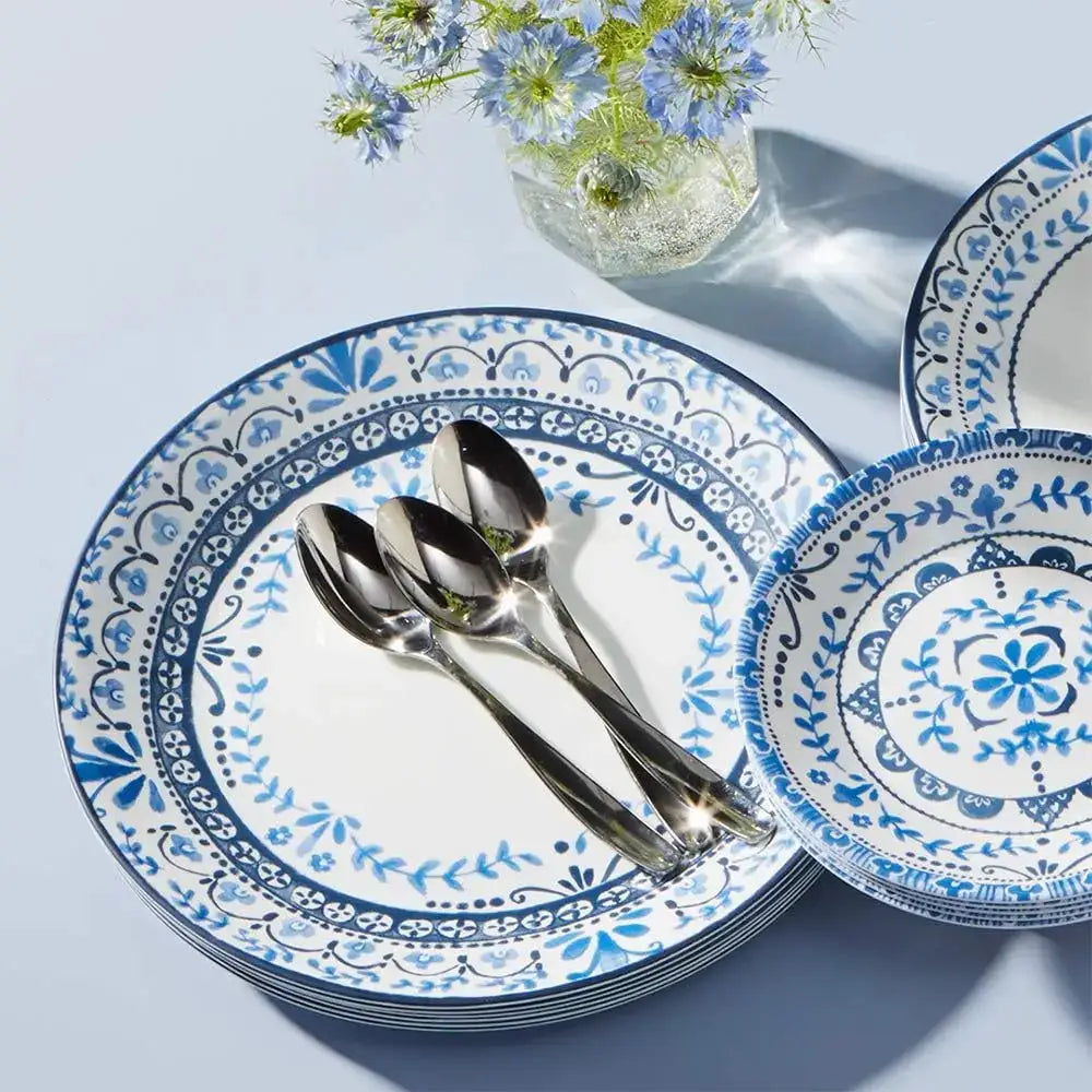 18-Piece Dinnerware Set for 6, Triple Layer Glass, Chip Resistant, Lightweight Round Plates and Bowls, Portofino from PriceLows™