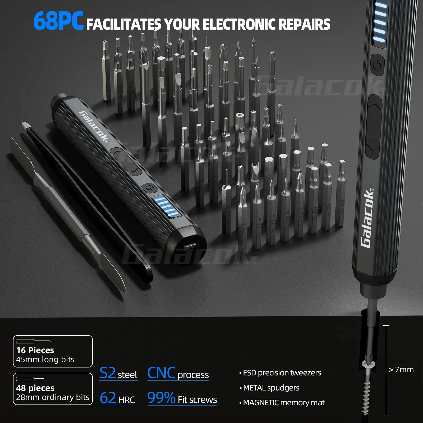 68 in 1 Mini Electric Precision Screwdriver Set – Cordless Repair Tool Kit with Magnetic S2 Steel Bits, 200RPM Motor, LED Light, from PriceLows™