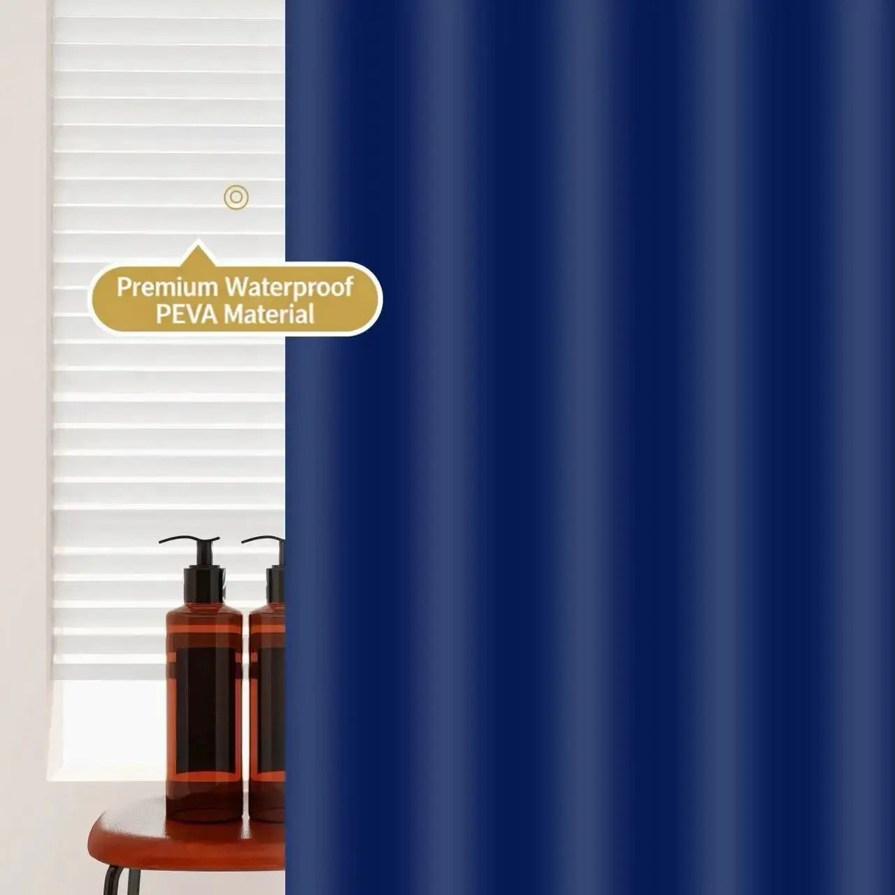 1pc Navy Blue Shower Curtain solid color waterproof PEVA luxury bathroom decor from PriceLows™