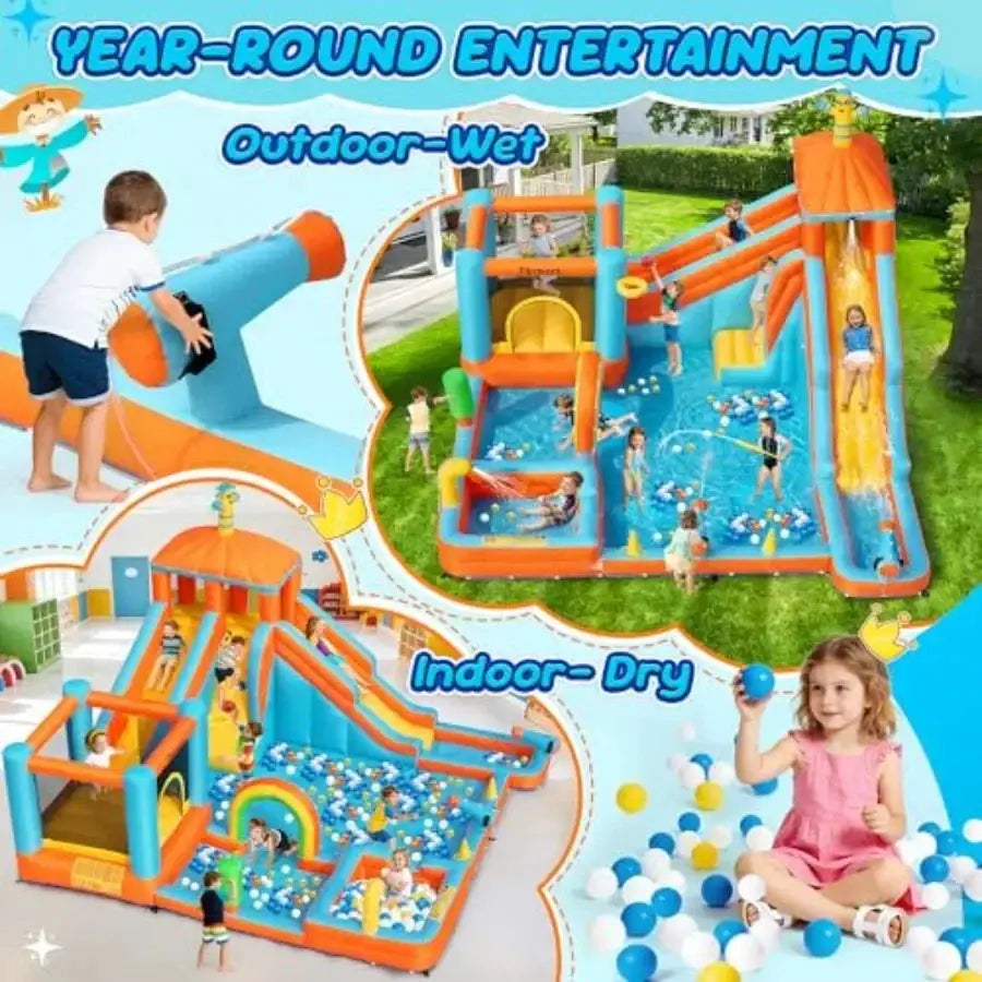 Inflatable Water Slide Bounce House, Double Water Slides Bounce House for 3-12, 11 in 1 Water Park Bouncy Castle for Backyard O from PriceLows™