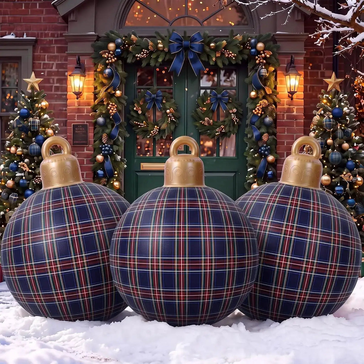 Christmas Inflatable Balls | Set Of 3 | 32 Inch | Tartan Pattern