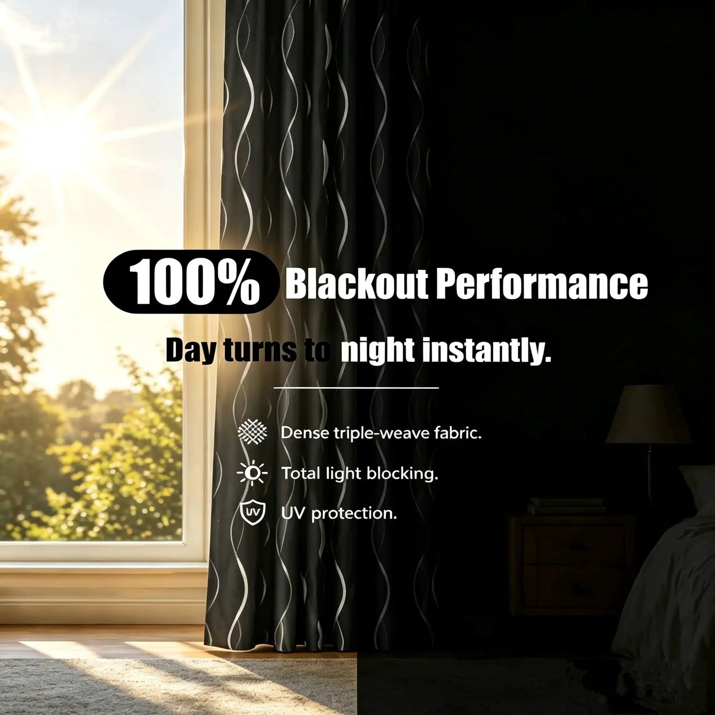 4 Panels Blackout Curtains Silver Wave Foil Design Grommet Top Window Treatment 5 Colors Available Room Darkening Thermal Insulated Indoor Outdoor Curtains from PriceLows™