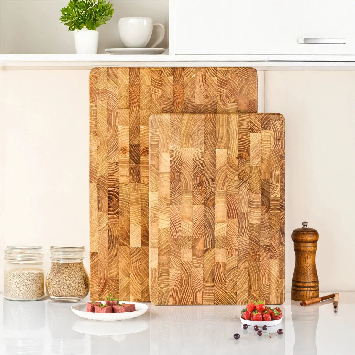Teak Wood Cutting Board | End Grain | Hidden Handles | Large