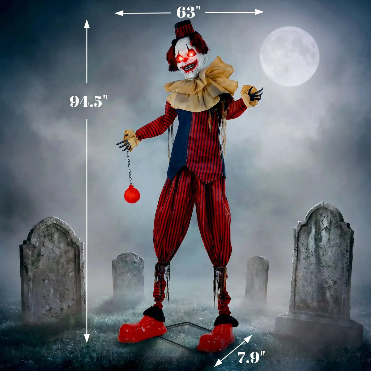 Animated Halloween Clown | Touch Activated | Light Up Eyes | 94 Inch