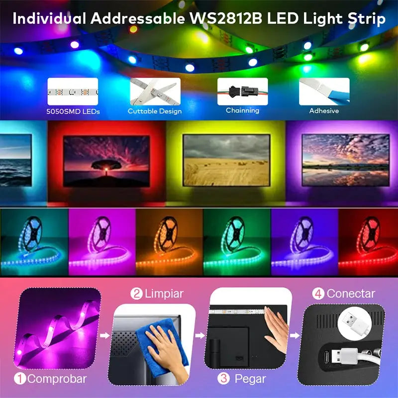 2M/10M USB 2835 LED Strip Light RGB Remote Control Lights Flexible Lamp Tape Ribbon TV Desktop Screen Back Light Diode Tape from PriceLows™