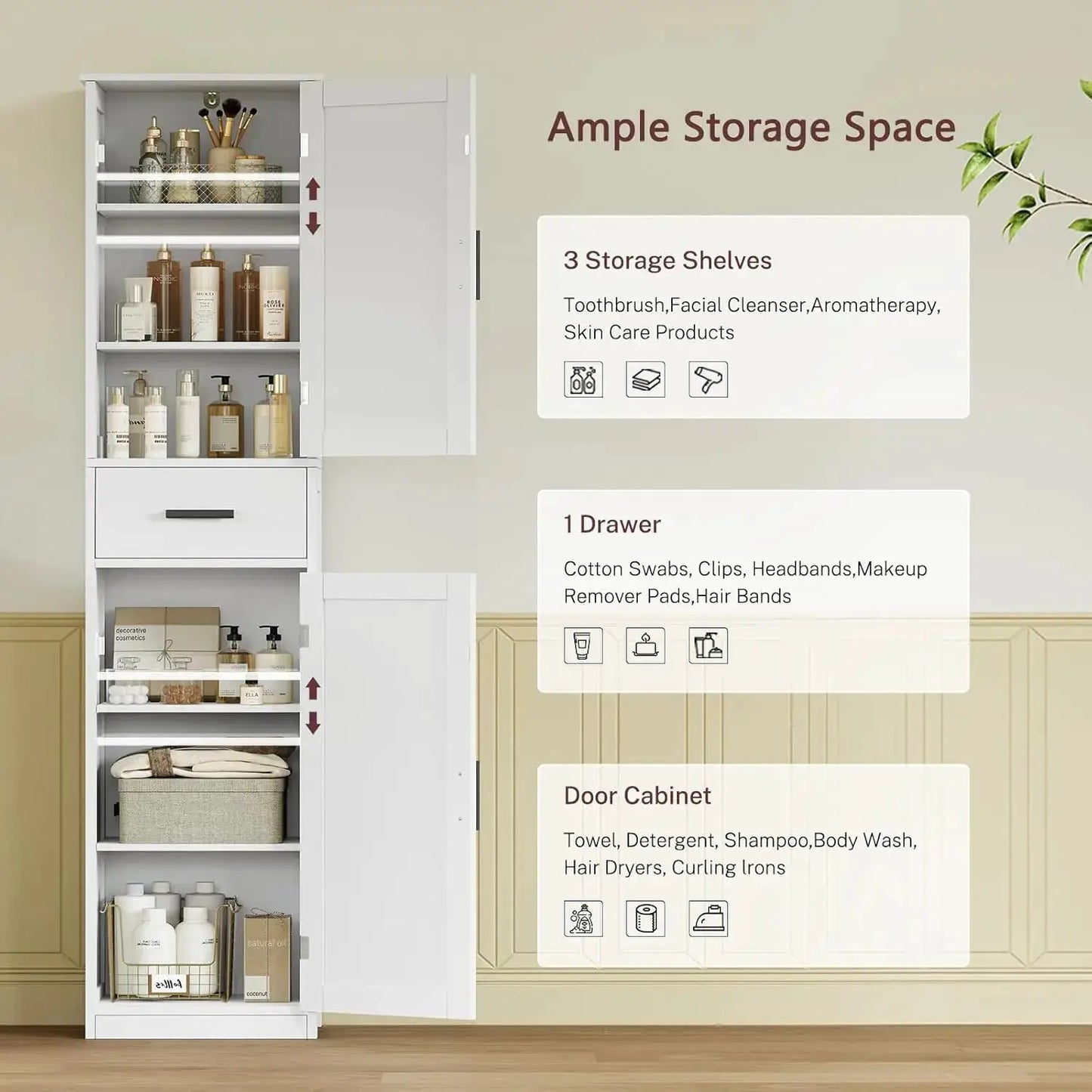 67'' Tall Bathroom Storage Cabinet with 4 Shelves & 2 Doors, Narrow Space-Saving Organizer for Bathroom, Living Room, Home Office, White from PriceLows™