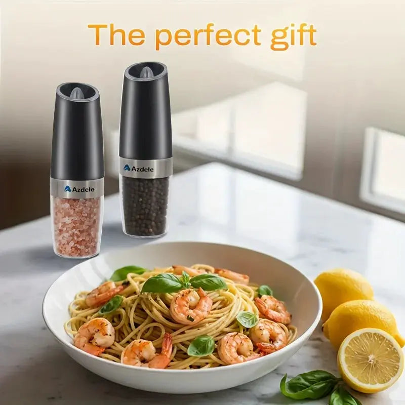 Electric Salt And Pepper Grinder Set | Gravity Sensing | LED | Black 2 Piece