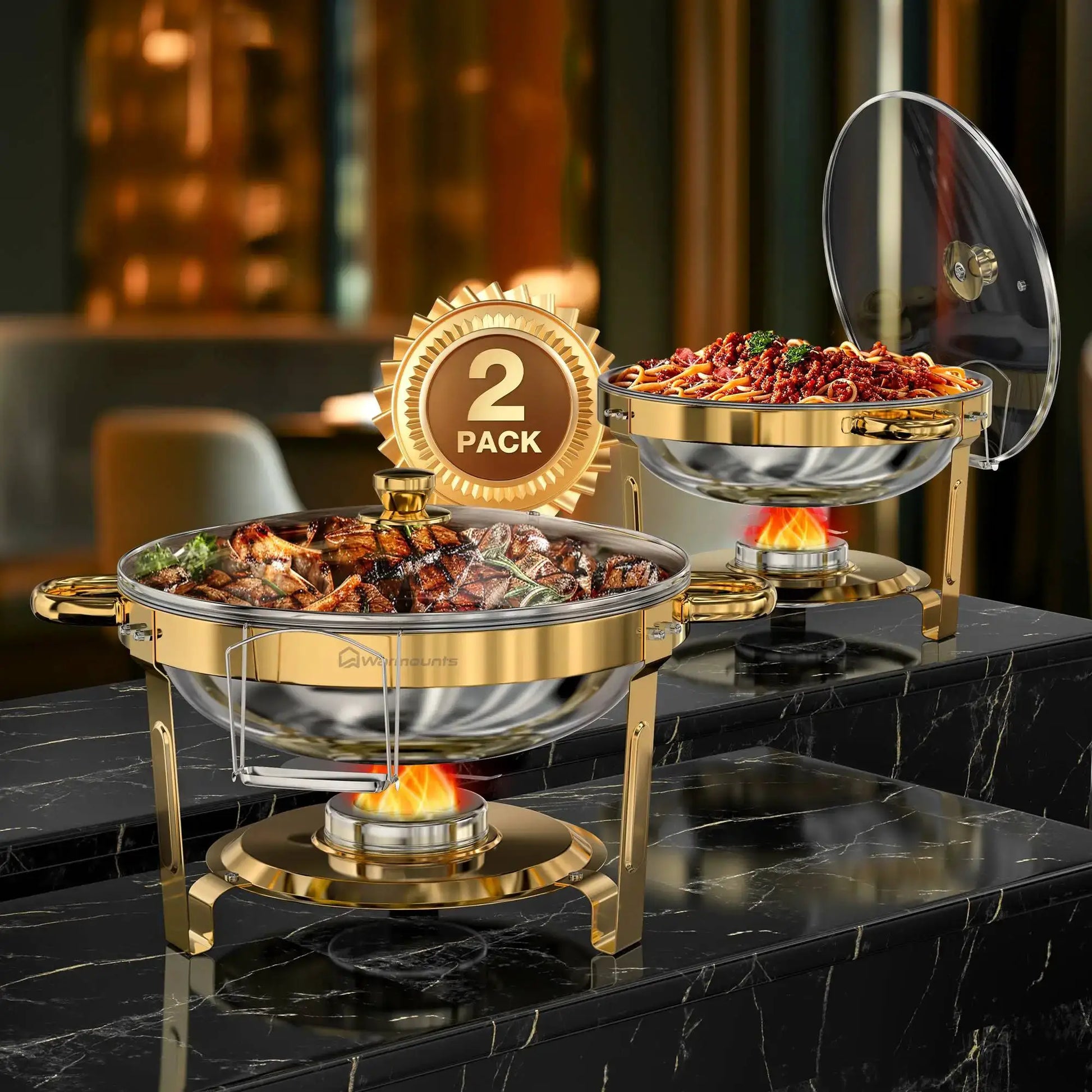 2/4 Pack Chafing Dishes for Buffet 5QT Round Stainless Steel Chafing Dish Set for Home Parties, Christmas Buffet Warmer Set from PriceLows™