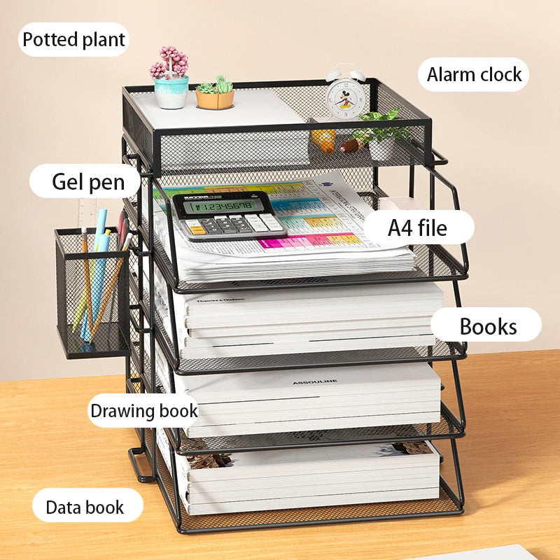 Desk Organizer | 4 Tier Stackable | Metal | Black Finish