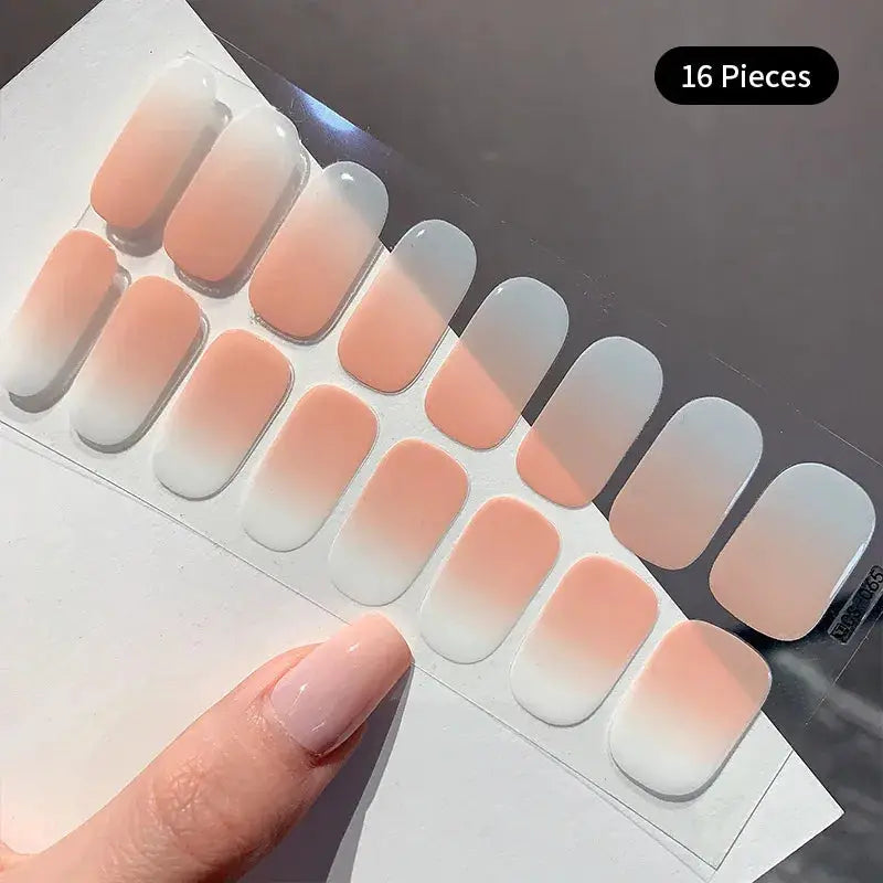 14/16Tips Full Cover Gradient Nail Stickers Multi Color Self Adhesive Slider No Need UV Lamp Cured Press ON Nail Decal from PriceLows™