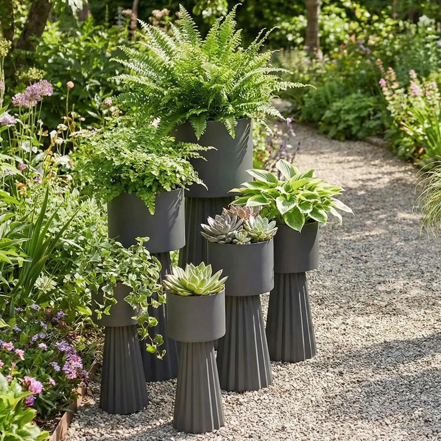 3pcs Metal Plant Pots with Stand Indoor Outdoor Tall Flower Pots 9.1in 10.6in 11.8in for Living Room Corner Kitchen Office Garde from PriceLows™