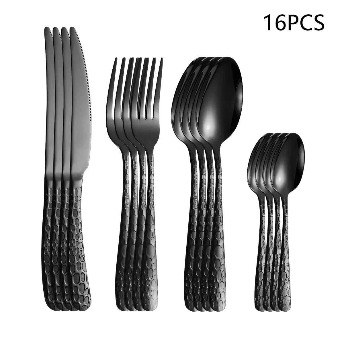 4/6/16/24pcs Black stainless steel cutlery knife, fork and spoon set Home kitchen utensils Holiday dinner tableware from PriceLows™