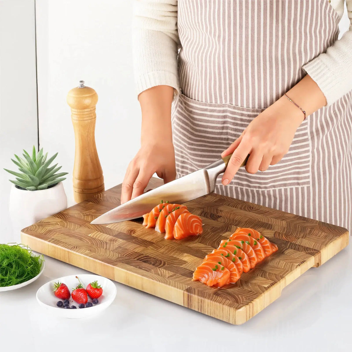 Teak Wood Cutting Board | End Grain | Hidden Handles | Large
