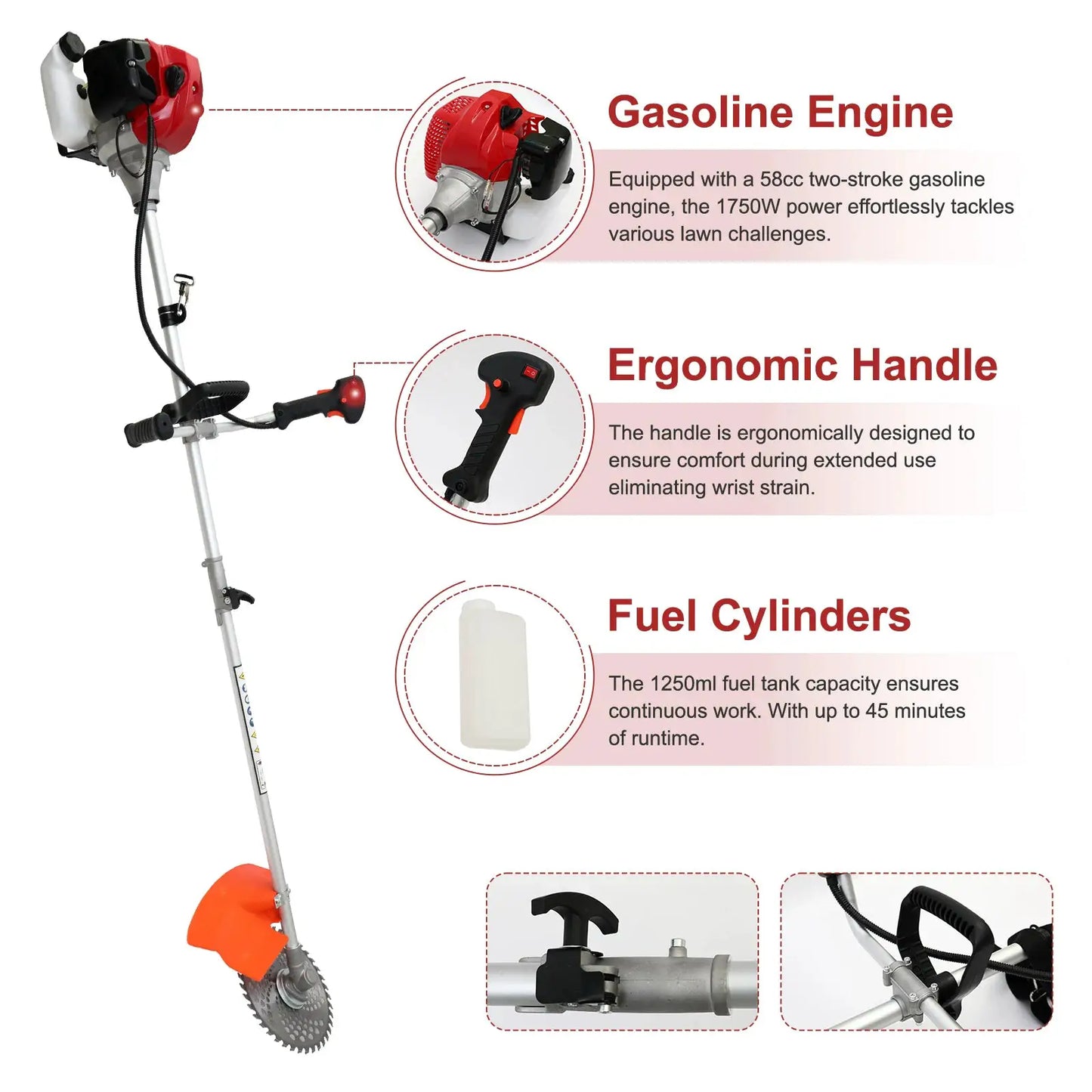 52cc Weed Wacker 2-Stroke Gas Grass Trimmer 4-in-1 Cordless Brush Cutter Gas Lawn Mower Straight Shaft Weed Eater with 4 Heads from PriceLows™
