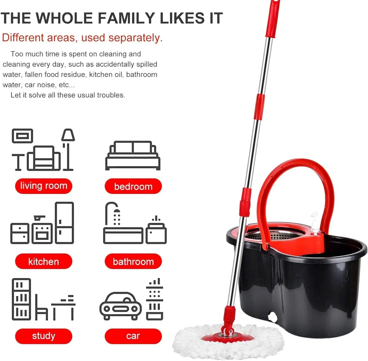 360° Spin Mop Bucket Set with Wringer, Stainless Steel Basket & Rotating Microfiber Mop Head from PriceLows™