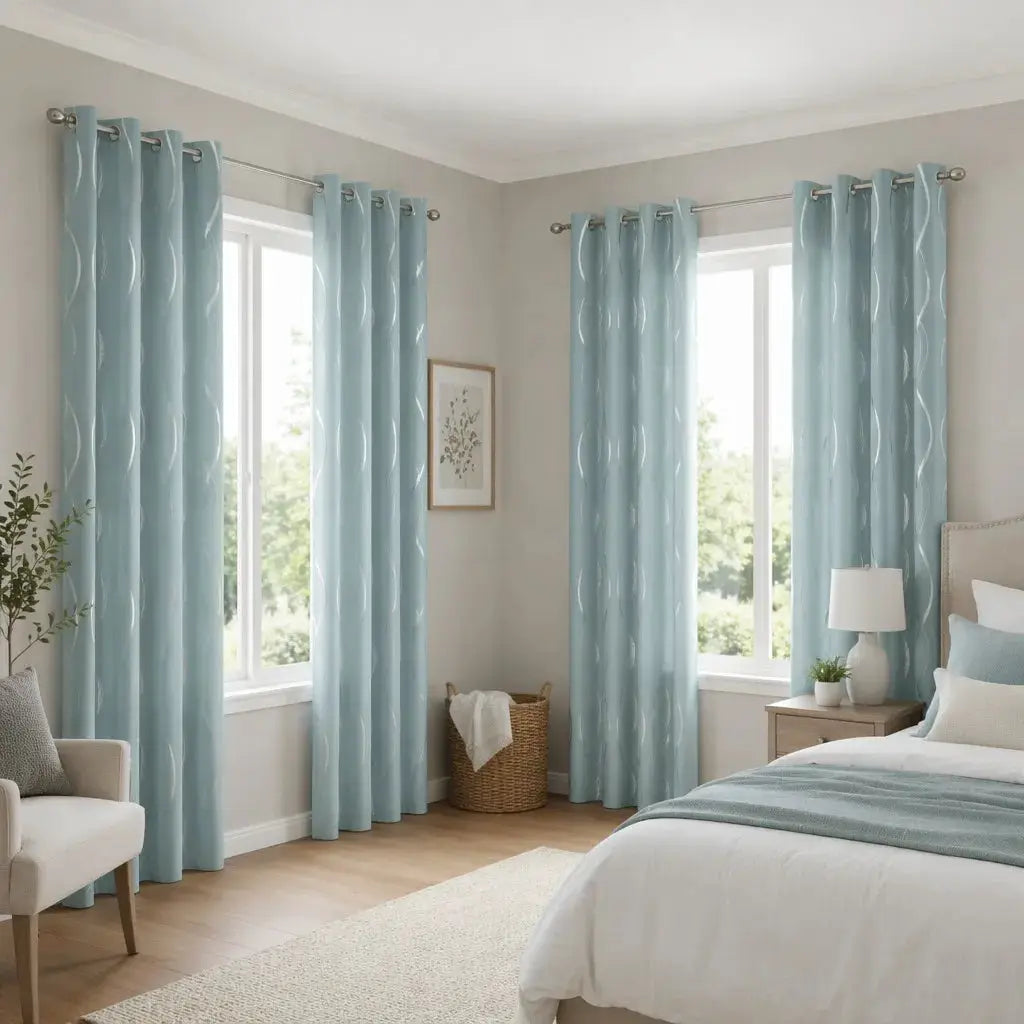 4 Panels Blackout Curtains Silver Wave Foil Design Grommet Top Window Treatment 5 Colors Available Room Darkening Thermal Insulated Indoor Outdoor Curtains from PriceLows™