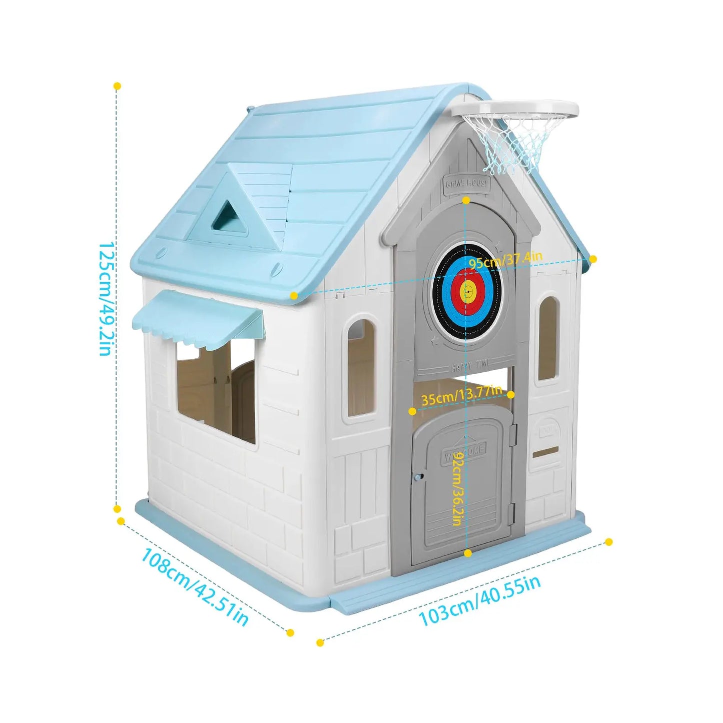 Indoor/Outdoor Playset with Basketball Hoop Dartboard Plastic Playhouse Outdoor Playhouse for Toddlers from PriceLows™