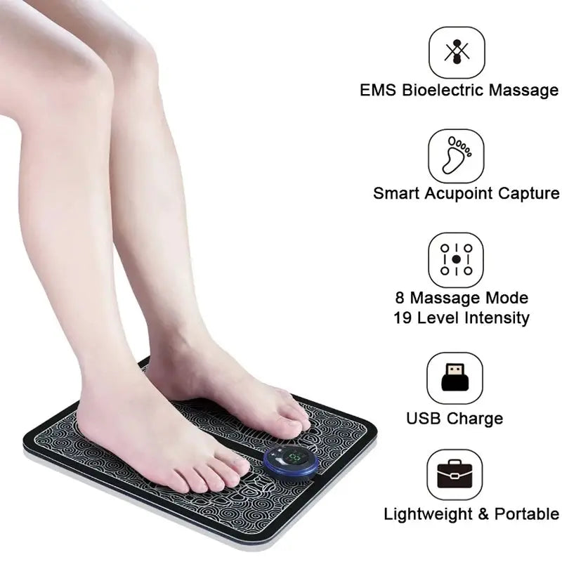 EMS Foot Massager Mat | 8 Modes 19 Levels | Rechargeable USB | Remote Controlled