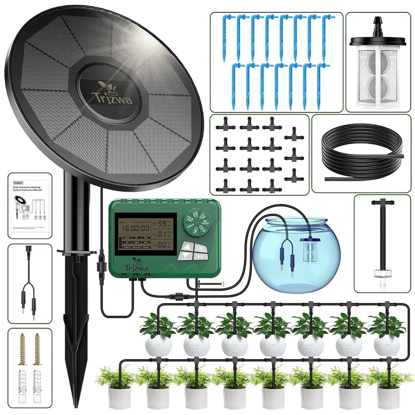 Solar Irrigation Equipment Greenhouse Irrigation Drip Irrigation Kit with 15M Hose for Potted Plants with Automatic Timer from PriceLows™