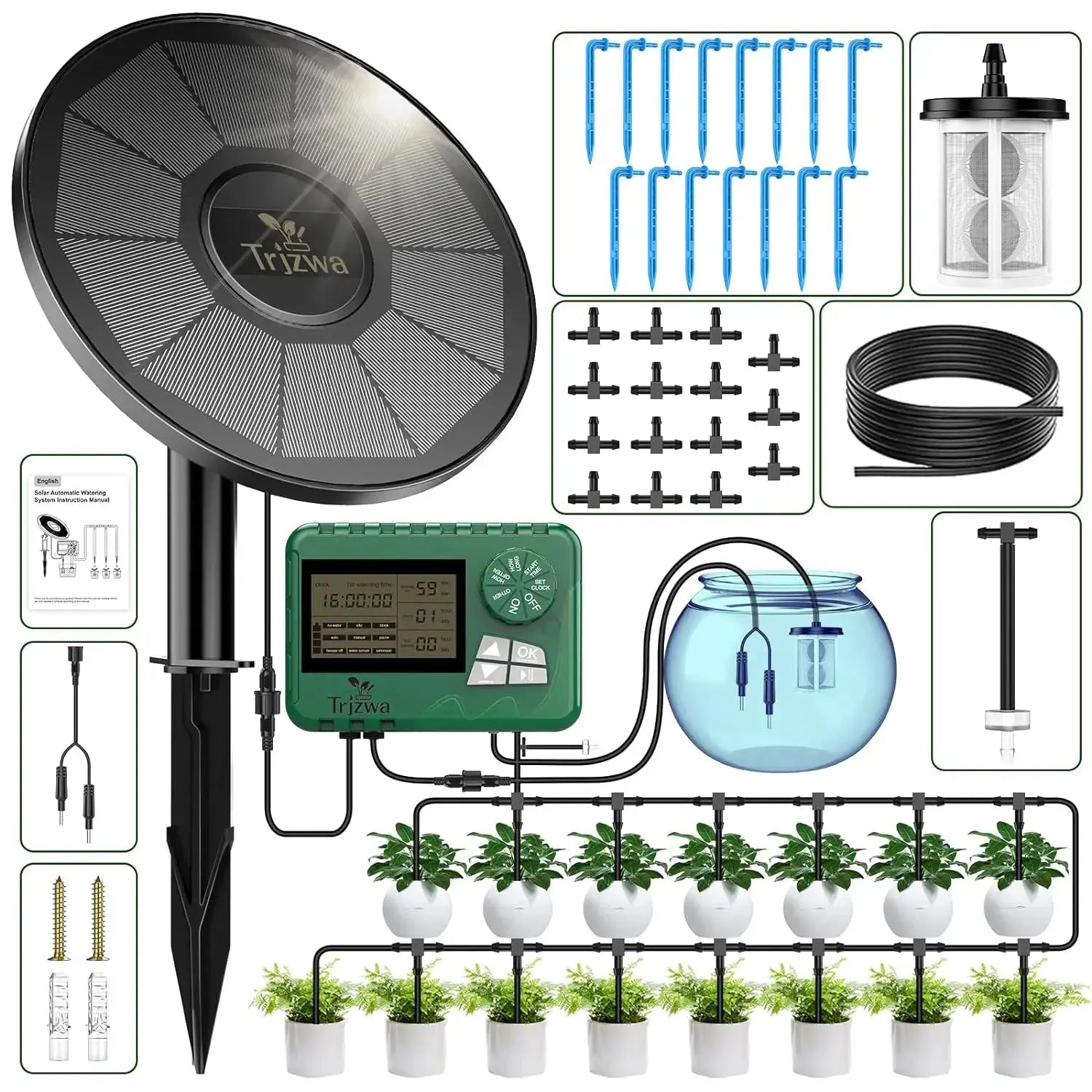 Solar Irrigation Equipment Greenhouse Irrigation Drip Irrigation Kit with 15M Hose for Potted Plants with Automatic Timer from PriceLows™
