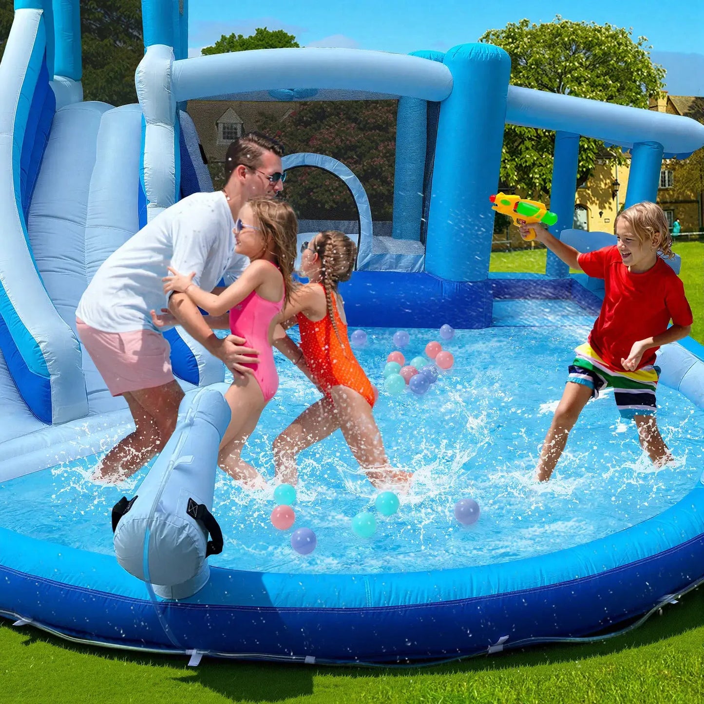 Water Slide for Adults &Kids Double Water Slides Inflatable Bounce House Water Slide Water Park, Kids Bouncy House from PriceLows™