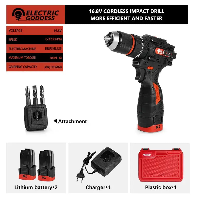 Brushless Electric Drill Tapping Cordless Impact Drill Metal Ratchet Chuck Electric Hand Drill Household Electric Screwdriver from PriceLows™