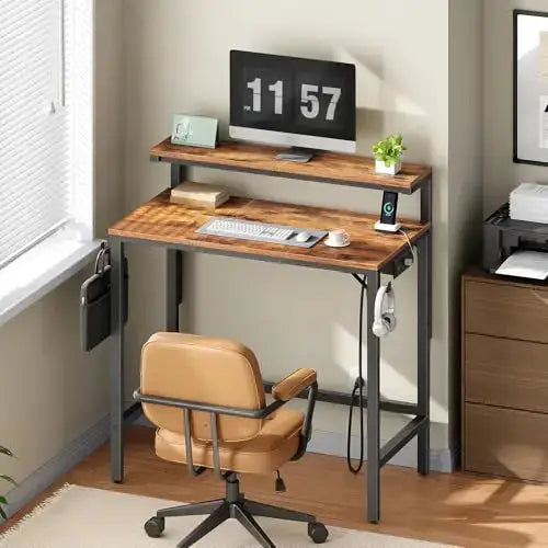 Computer Desk With Hutch And 3-Tier Bookshelf For Home Office Small Space from PriceLows™